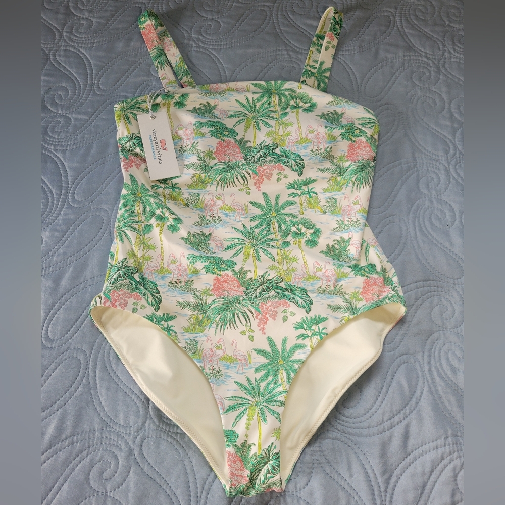 Vineyard Vines Bathingsuit Size Small Tropical Flamingo Square Neck NWT